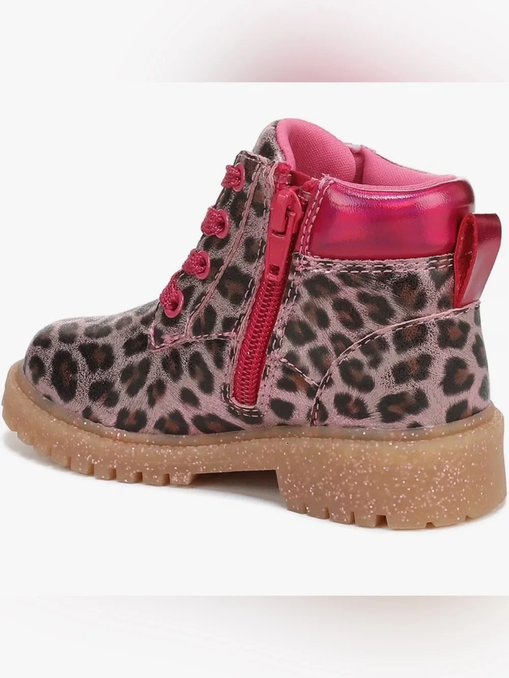 S48 Dr. Scholl's Girls Headstart Toddler Pink Leopard Lace-Up Ankle Boots NEW